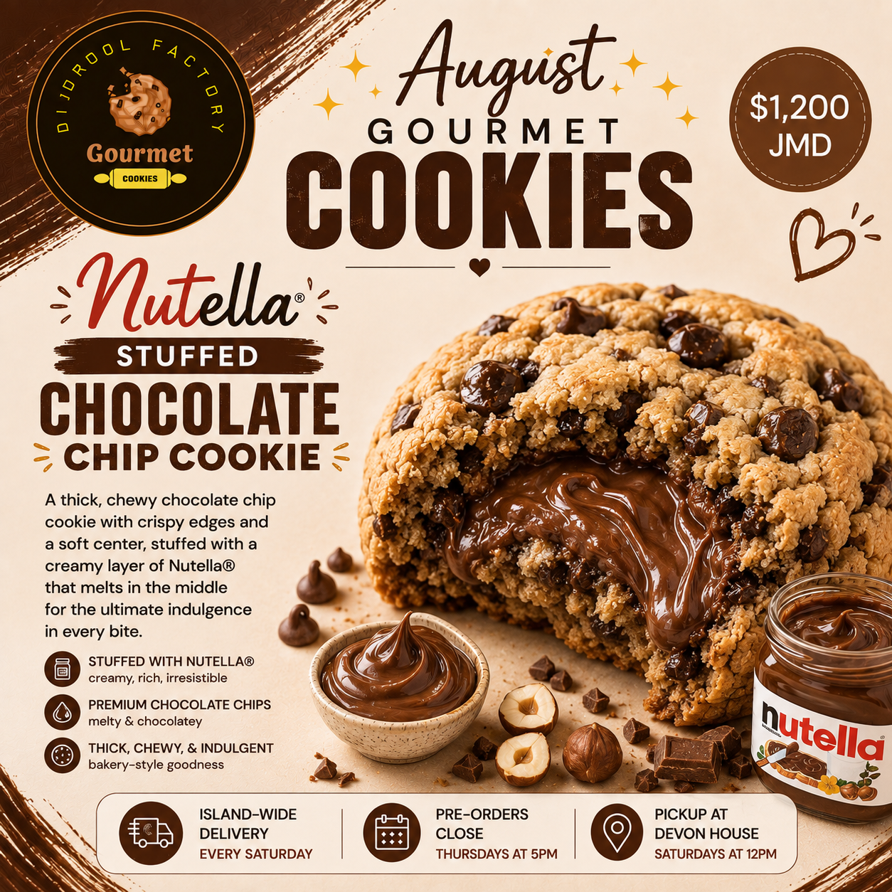 Nutella Stuffed Chocolate Chip